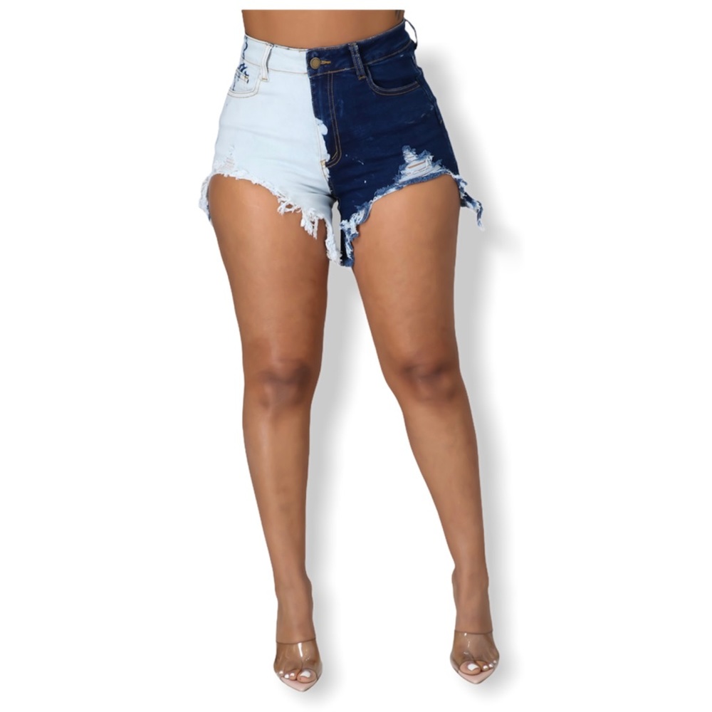 Split high waist distressed short denim shorts